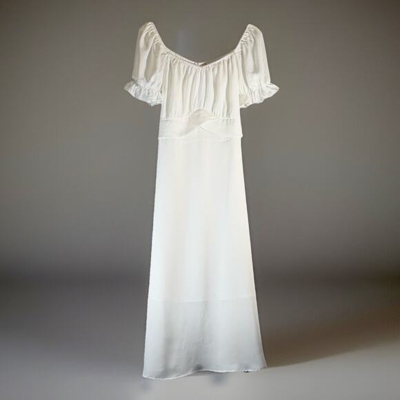 Kirundo Large White Silky Maxi Dress Empire Waist Tie Back Off-Shoulder Sleeve - Picture 1 of 6